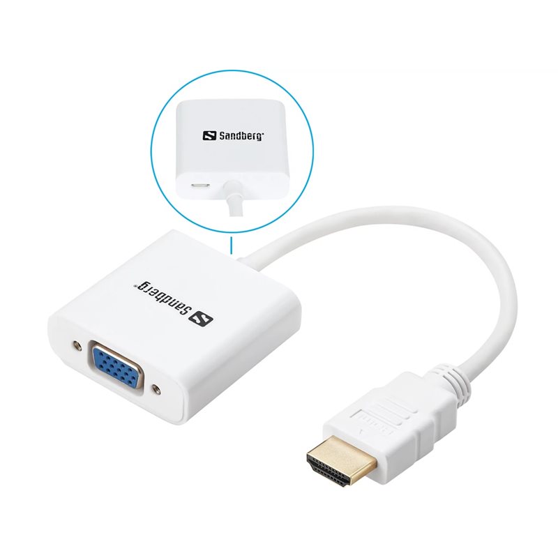 Sandberg HDMI -> VGA -adapteri, valkoinen