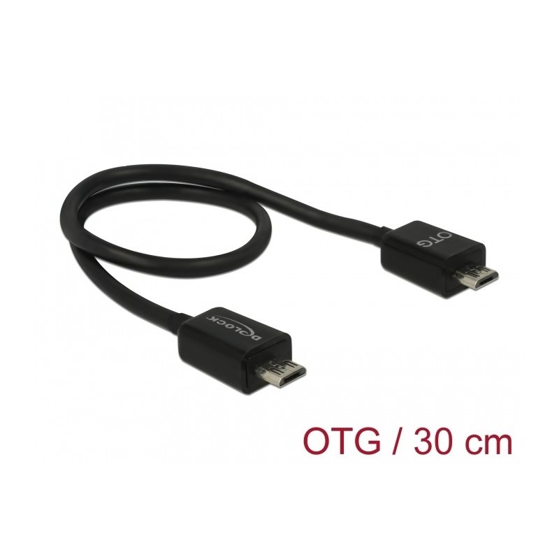 DeLock (Outlet) 2.0 Micro-USB OTG -kaapeli, virtaa jakava, uros-uros, 0,3m, musta