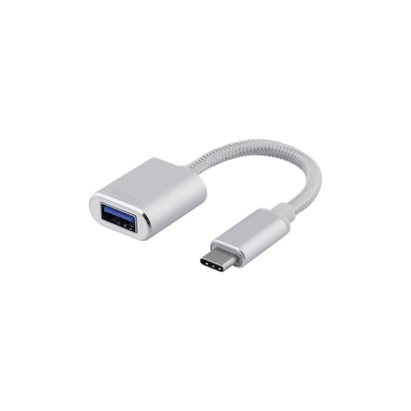 Deltaco Sovitin USB-C 3.1 Gen 1 - USB-A OTG, alum., hopea