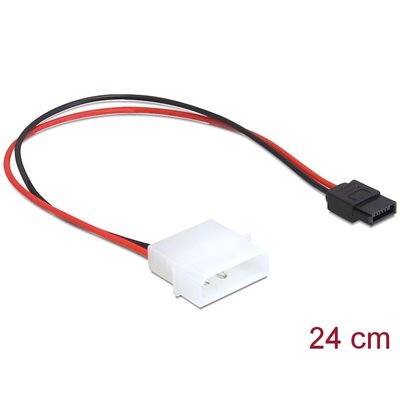 DeLock Molex 4-pin plug -> Slim SATA 6-pin receptacle -virtakaapeli, 24 cm