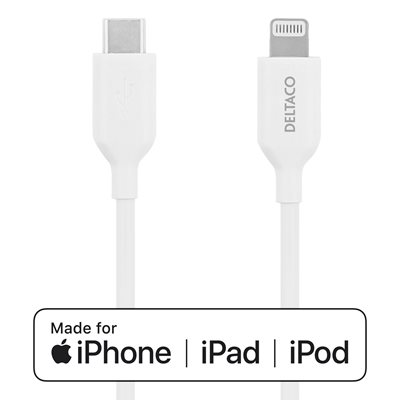 Deltaco Lightning - USB-C -kaapeli, MFI, 1m, valkoinen