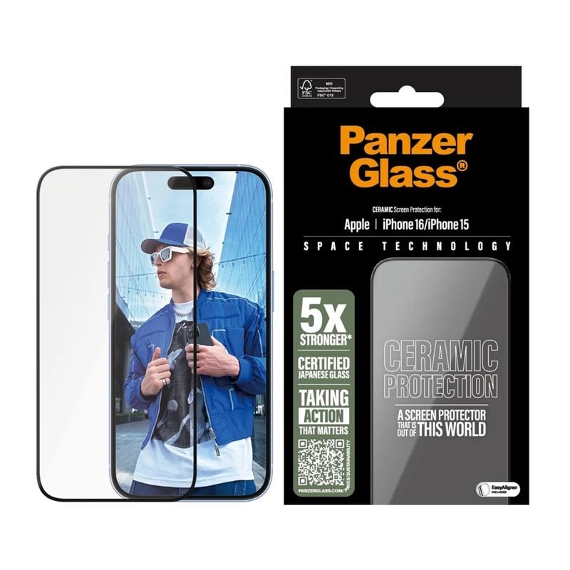 PanzerGlass Ceramic Protection -panssarilasi, Apple iPhone 16/15