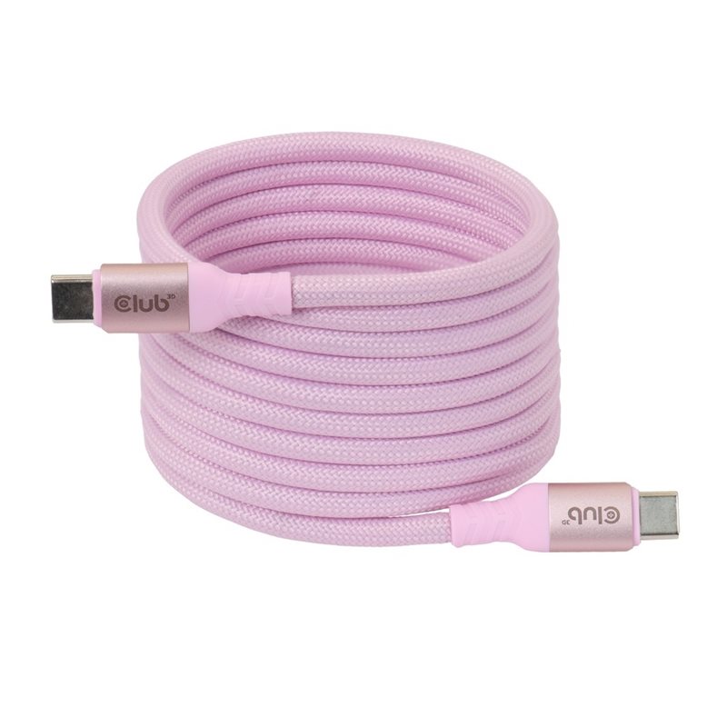 Club 3D 2.0 USB-C -kaapeli, PD 3.1 240W EPR, 2m, pinkki