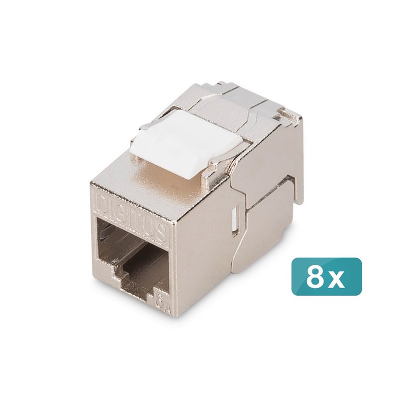 Digitus Suojattu FTP Cat6A kompakti Keystone-liitinmoduuli, Tool-free, hopea, 8kpl