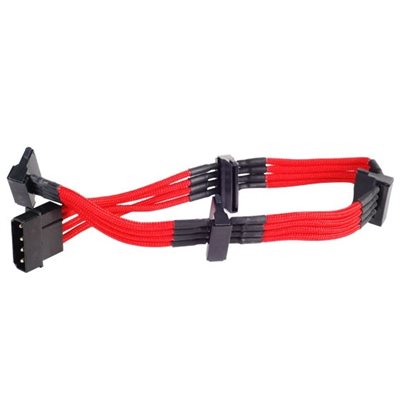 SilverStone Modauskaapeli, 1x 4-pin Molex muunto 4x SATA, punainen