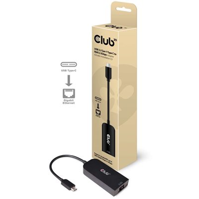 Club 3D 2.5 Gigabit Ethernet -verkkoadapteri, 3.2 Gen1 USB-C, musta