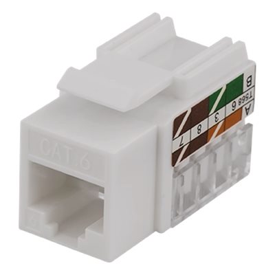Deltaco UTP Cat6 suojaamaton Keystone-liitin, 22-26AWG, 90 astetta, Tool-free, valkoinen
