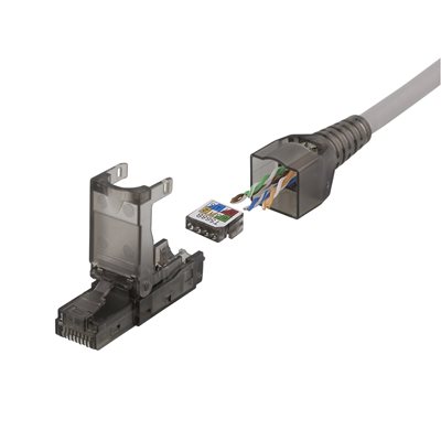 Deltaco UTP Cat6a suojaamaton RJ-45-liitin, 23-26AWG, Tool-free, harmaa
