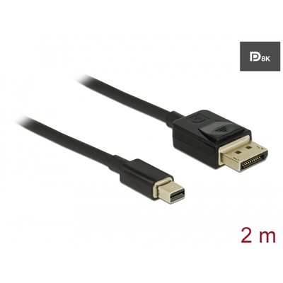 DeLock Mini DisplayPort -> DisplayPort -kaapeli, 8K 60Hz, 2m, musta