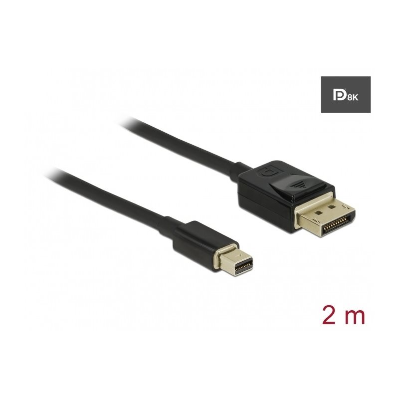 DeLock Mini DisplayPort -> DisplayPort -kaapeli, 8K 60Hz, 2m, musta