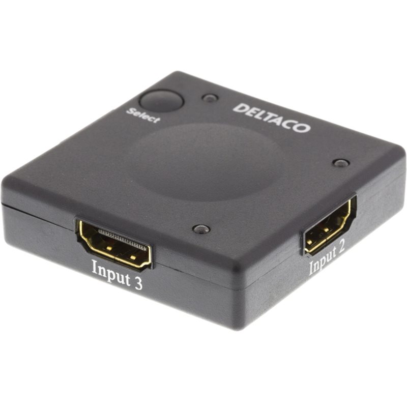 Deltaco 1.3 HDMI-kytkin, 3 sisääntuloa, 1 ulostulo, automaattinen, musta