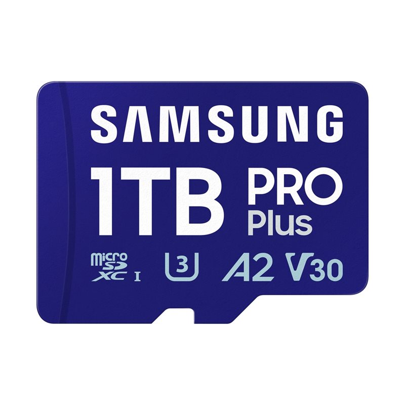 Samsung 1TB PRO Plus, microSDXC -muistikortti, UHS-I V30 U3 A2, 180/130 MB/s, SD-adapterilla