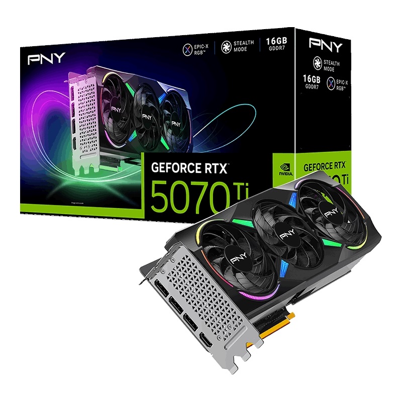 PNY GeForce RTX 5070 Ti ARGB EPIC-X RGB OC Triple Fan -näytönohjain, 16GB GDDR7