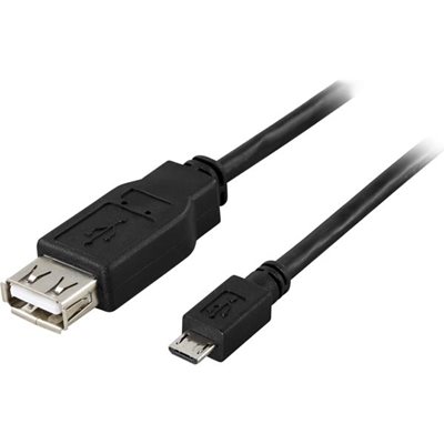 Deltaco USB-A naaras -> Micro-B uros, 0,2m, OTG, musta