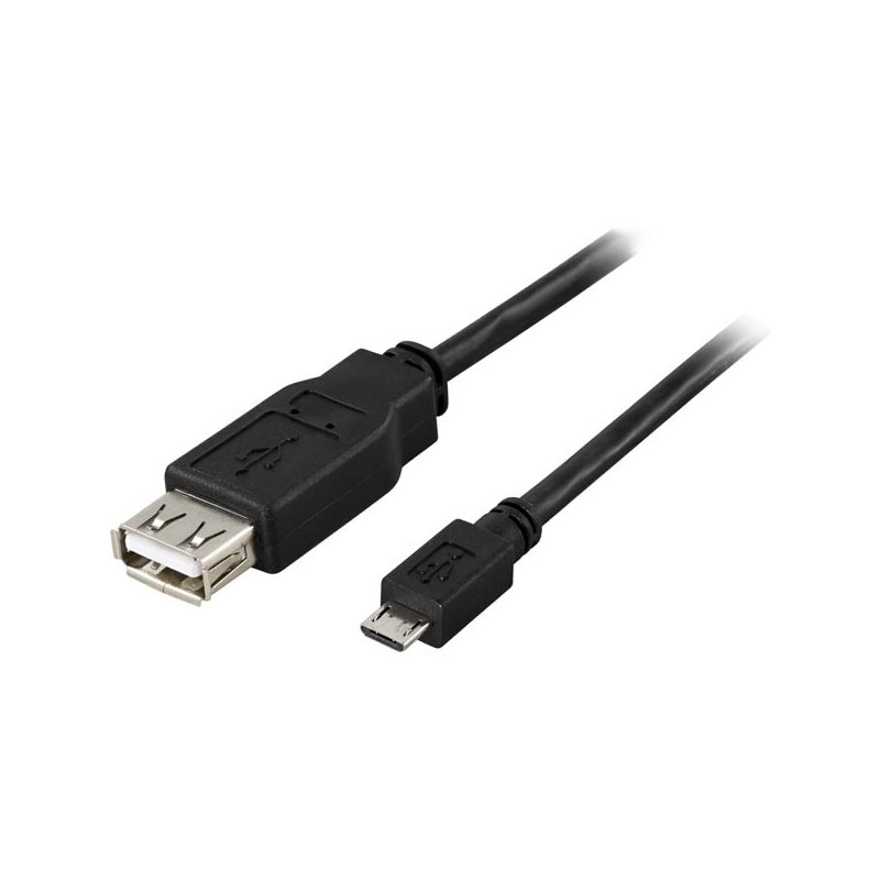 Deltaco USB A naaras - Micro B uros, 0,2m, OTG, musta