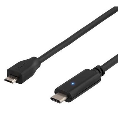 Deltaco 2.0 USB-C - Micro-USB -kaapeli, 0,5m, musta