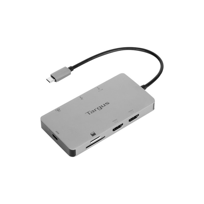 Targus USB-C Dual HDMI 4K Docking Station with 100W PD Pass-Thru -telakointiasema, harmaa/musta