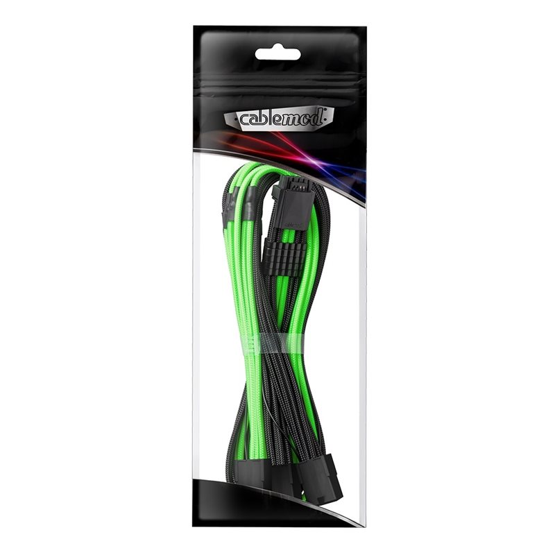 CableMod Pro ModMesh 12VHPWR PCI-e Extension (Black + Light Green, 16-pin to Triple 8-pin, 45cm)