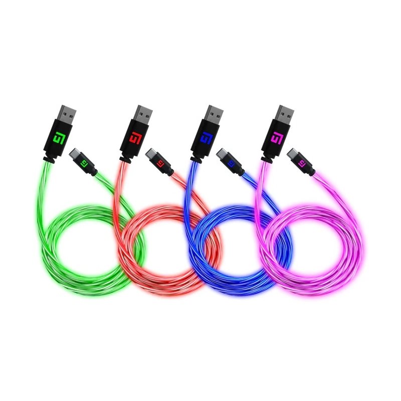 FLOATING GRIP 4 x LED USB-C/A -kaapeli, 0,5m, punainen/sininen/vihreä/pinkki