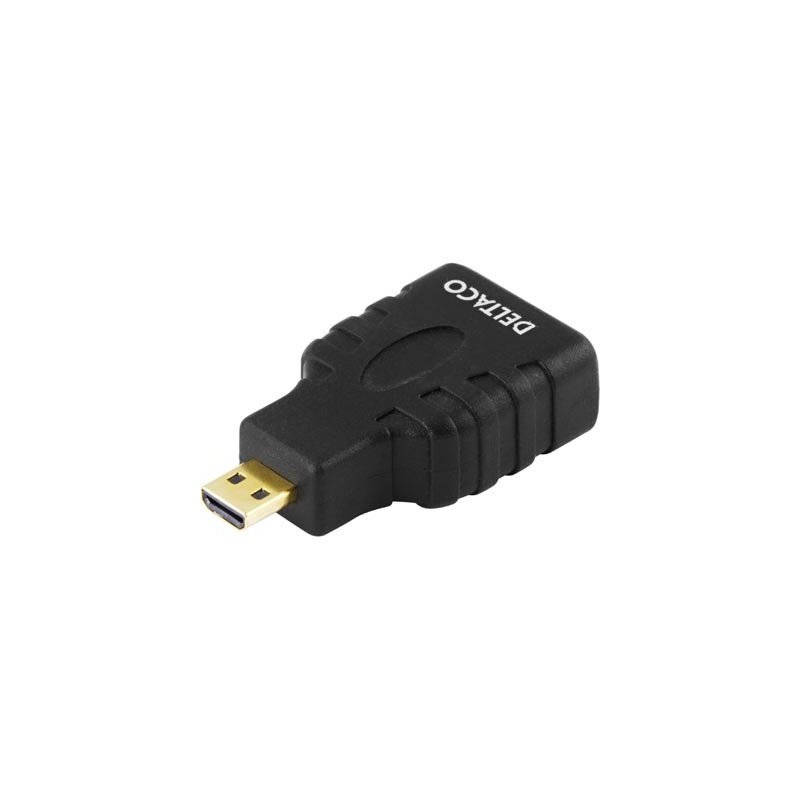 Deltaco HDMI-sovitin, micro-HDMI 19-pin uros -> HDMI 19-pin naaras, musta