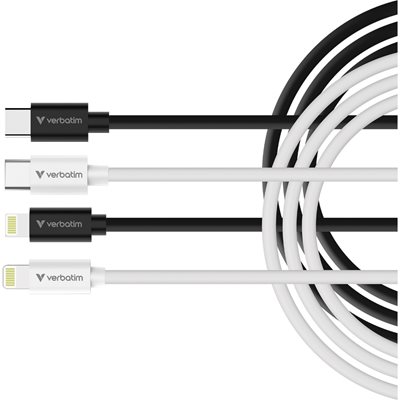Verbatim Essentials Sync & Charge USB-C -> Lightning -kaapeli, 60W, MFI, 1m, musta ja valkoinen duopack
