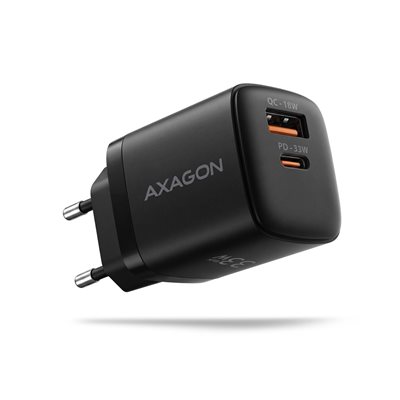 AXAGON 33W GaN -laturi, USB-C, USB-A, musta
