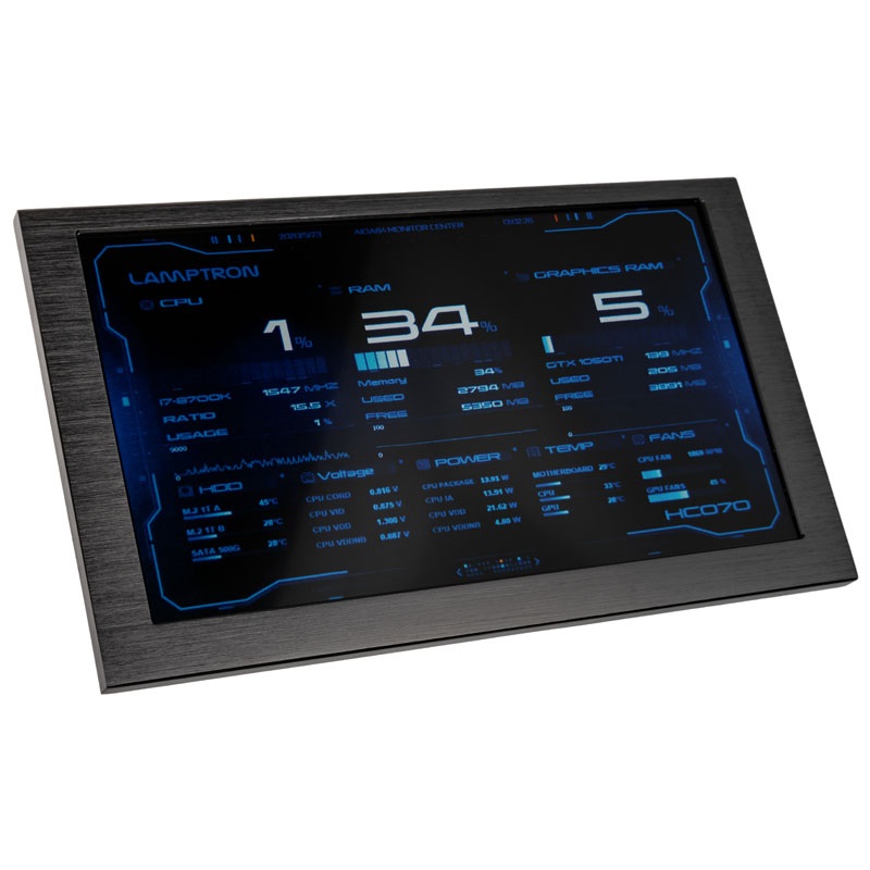 Lamptron HC070 Hardware Monitor, 7" LCD-monitori, musta