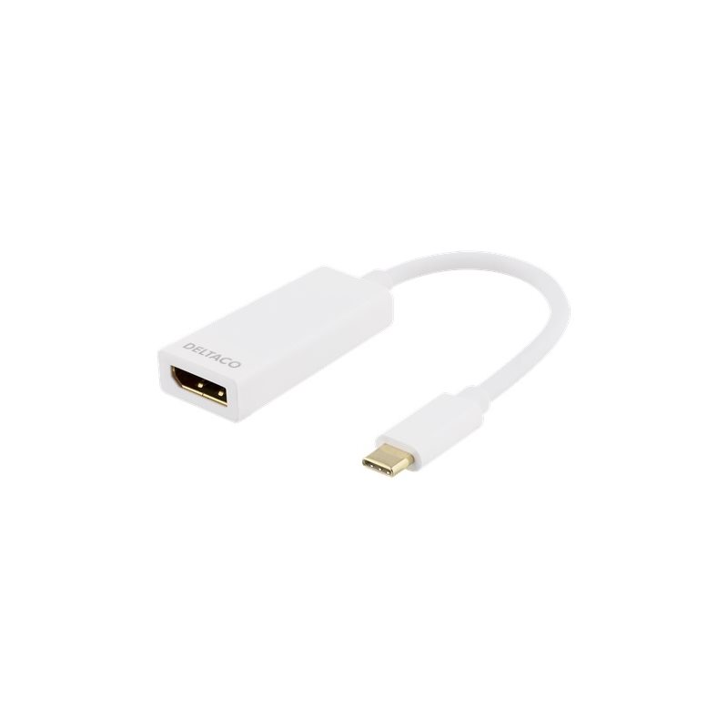 Deltaco USB-C -> DisplayPort -adapteri, uros-naaras, valkoinen