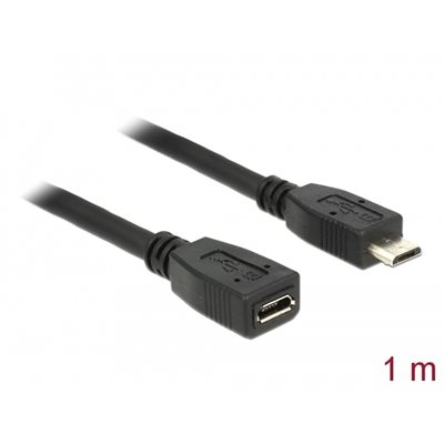 DeLock 2.0 USB Micro-USB -jatkokaapeli, uros-naaras, 1m, musta