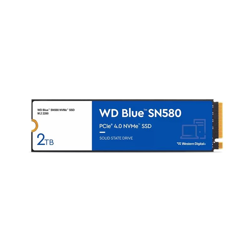 Western Digital 2TB WD Blue SN580 NVMe SSD -levy, M.2 2280, PCIe Gen4 x4, 4150/4150 MB/s