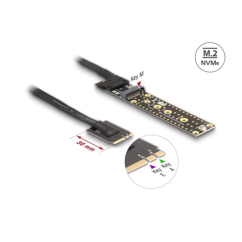 DeLock Riser NVMe M.2 Key A+E uros - > Key M, 20cm