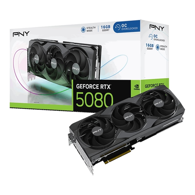 PNY GeForce RTX 5080 OC Triple Fan -näytönohjain, 16GB GDDR7