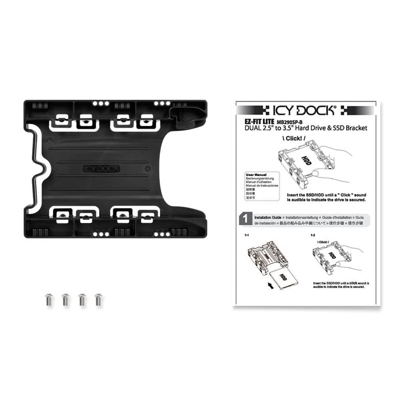 ICY DOCK EZ-Fit Lite 2x 2.5" HDD/SSD -asennuskehys 3.5" levypaikkaan, musta - Kuva 2