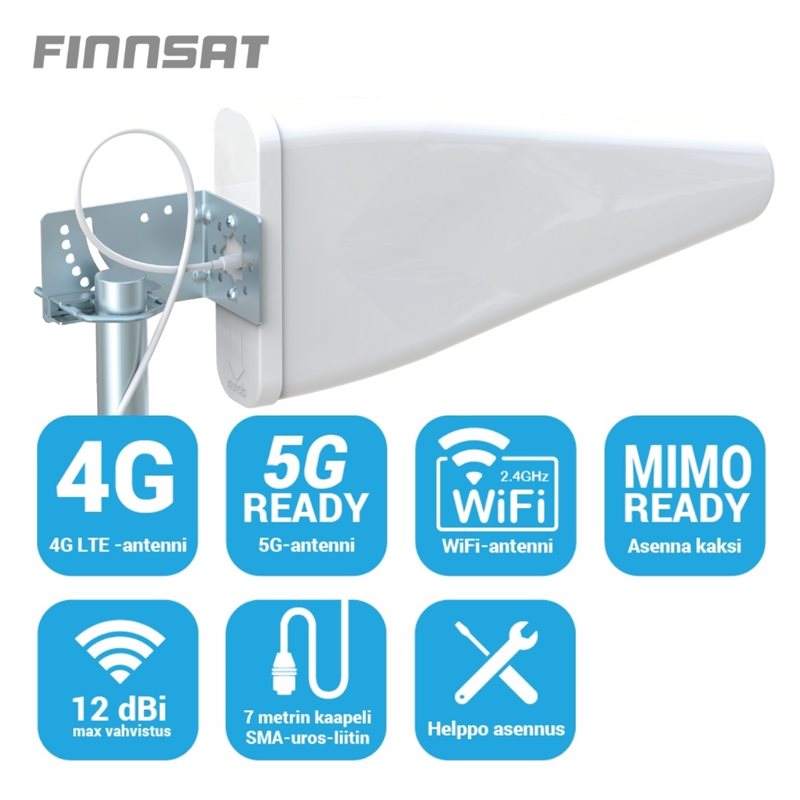 FinnSat 5G/4G suunta-antenni, 9-11 dBi, SMA-uros, valkoinen