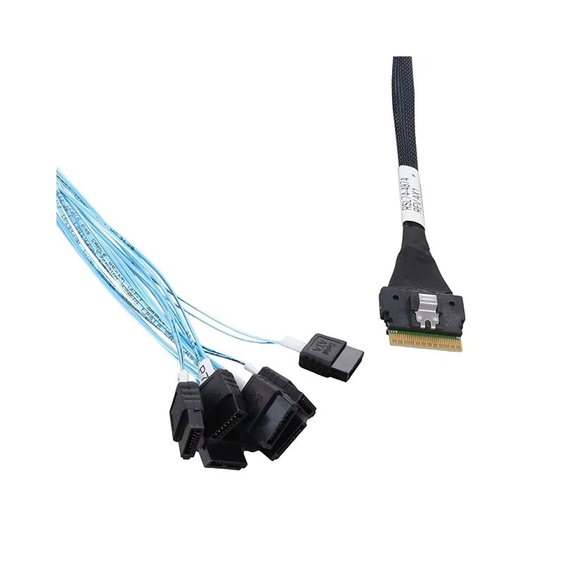 Microchip SlimSAS SFF-8654 8i -> 8x SATA SFF-8482 -kaapeli, 0,8m, musta