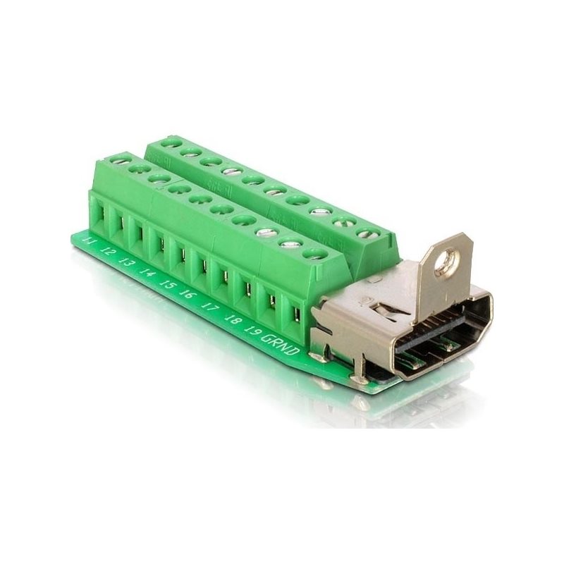 DeLock HDMI naaras -> 20-pin riviliitin -adapteri, vihreä