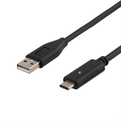 Deltaco 2.0 USB-A - USB-C -kaapeli, 0.25m, musta