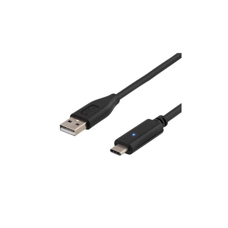 Deltaco 2.0 USB-A - USB-C -kaapeli, 1,5m, musta