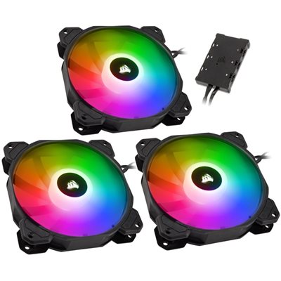 Corsair iCUE SP120 RGB ELITE Performance, 120mm PWM-laitetuuletinsarja, Triple Pack, musta