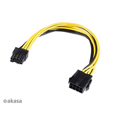 Akasa 12V ATX 8-Pin -> PCIe 6+2 pin -adapterikaapeli, 20cm, musta/keltainen