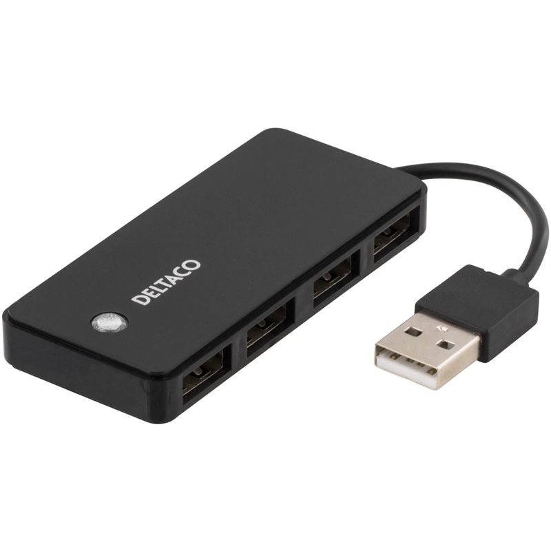 Deltaco USB 2.0 hubi, 4x USB-A naaras, musta