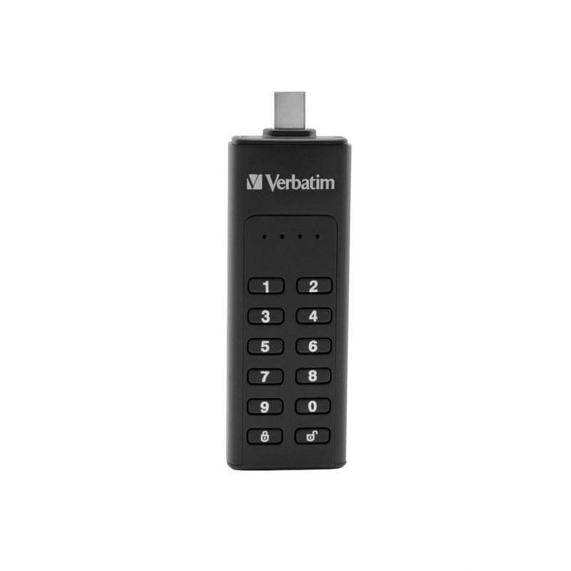 Verbatim 32GB Keypad Secure, laitesalattu 3.2 Gen1 USB-C -muistitikku, PIN-näppäimistöllä, musta