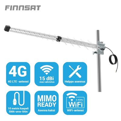 FinnSat 5G/4G/LTE/Wi-Fi 4 -suunta-antenni, 12-14 dBi, valkoinen