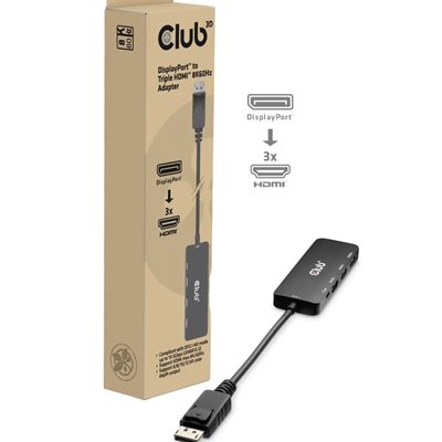 Club 3D DisplayPort 2.1 -jakaja, 1 tulo - 3x 2.1 HDMI lähtöä, musta