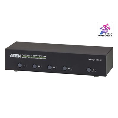 Aten VGA-kytkin, 4 konetta 1 näytölle, HD-15, 3,5mm, RS-232, musta