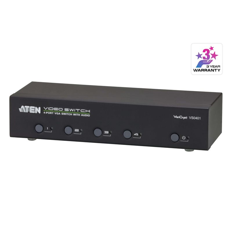 Aten VGA-kytkin, 4 konetta 1 näytölle, HD-15, 3,5mm, RS-232, musta