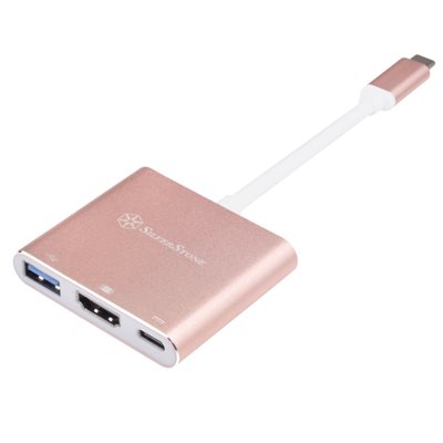 SilverStone 3.1 Gen1 USB-C -hubi, HDMI + USB-A + USB-C PD2.0 100W, pinkki