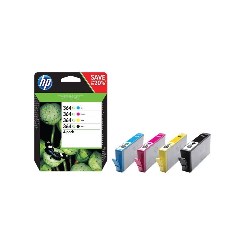 HP 364XL -mustepatruunapakkaus, musta/keltainen/sinivihreä/magenta
