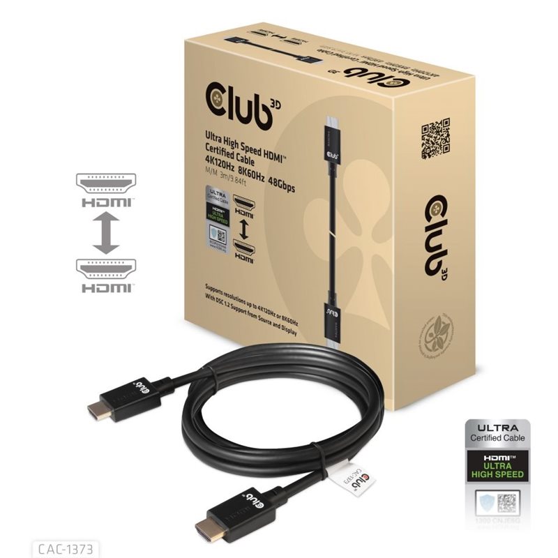 Club 3D (Outlet) Ultra High Speed HDMI 2.1 -kaapeli, 4K 120Hz, 3m, musta