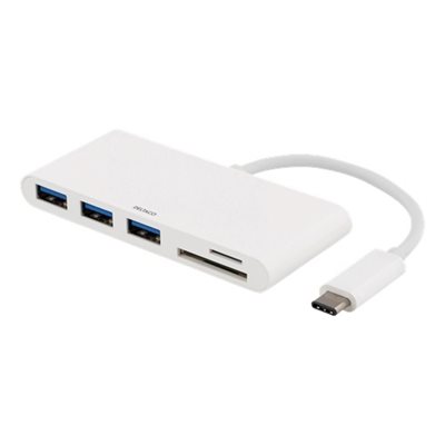 Deltaco 5-porttinen 3.2 Gen1 USB-C -hubi, SD/microSD, valkoinen